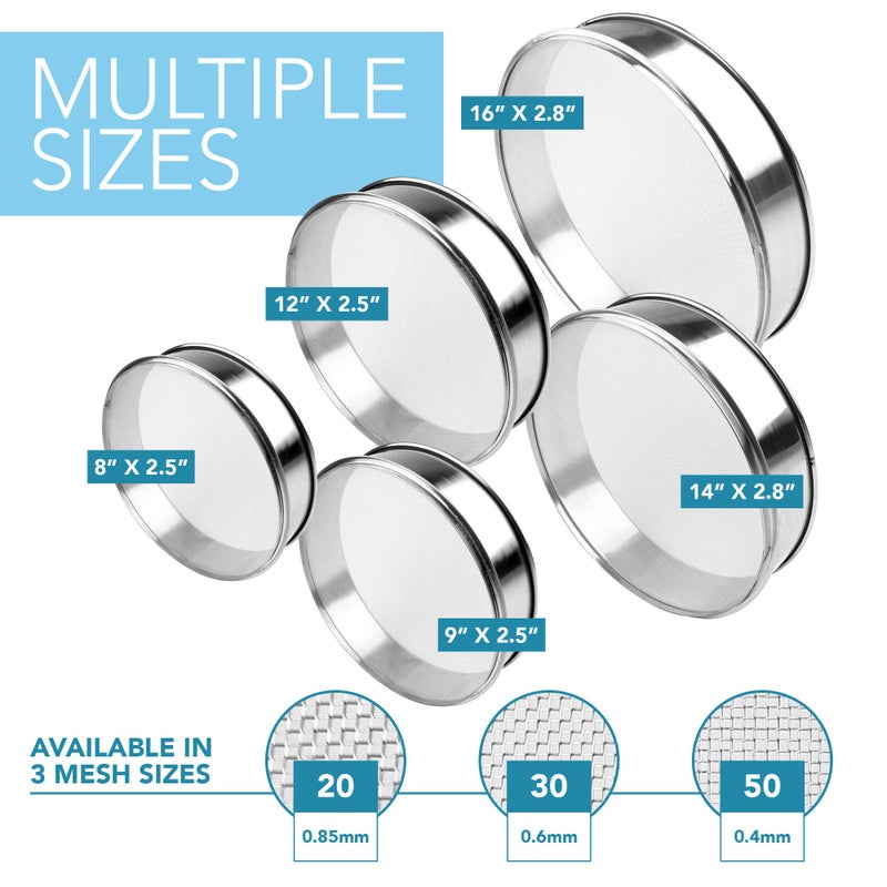 Vollum Stainless Steel Flour Sifter Fine Mesh Round Flour Sieve for Baking 8" Diameter x 2.5" High; 20 Mesh (Hole Size 0.85mm) - Image 5